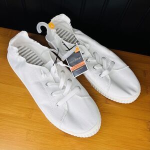 West Loop Women's White Lace Up Memory Foam Sneakers Walking Shoes Sz L 9/10 New